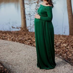 Beautiful maternity off the shoulder gown style dress